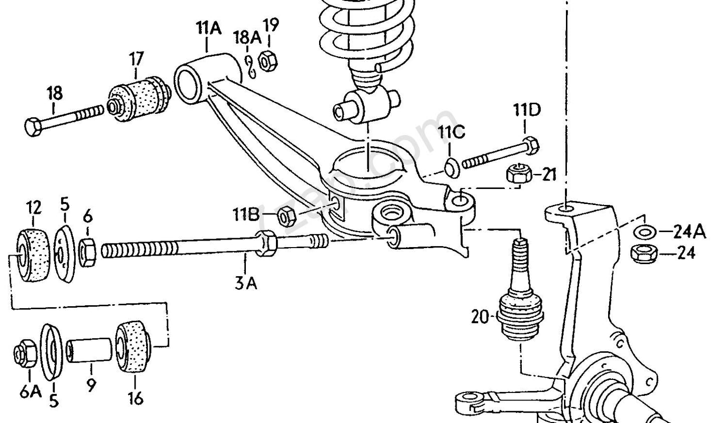 WV-251-407-059A Radius rod for track control arm, lower/Tige de rayon gauche/droite 85/91